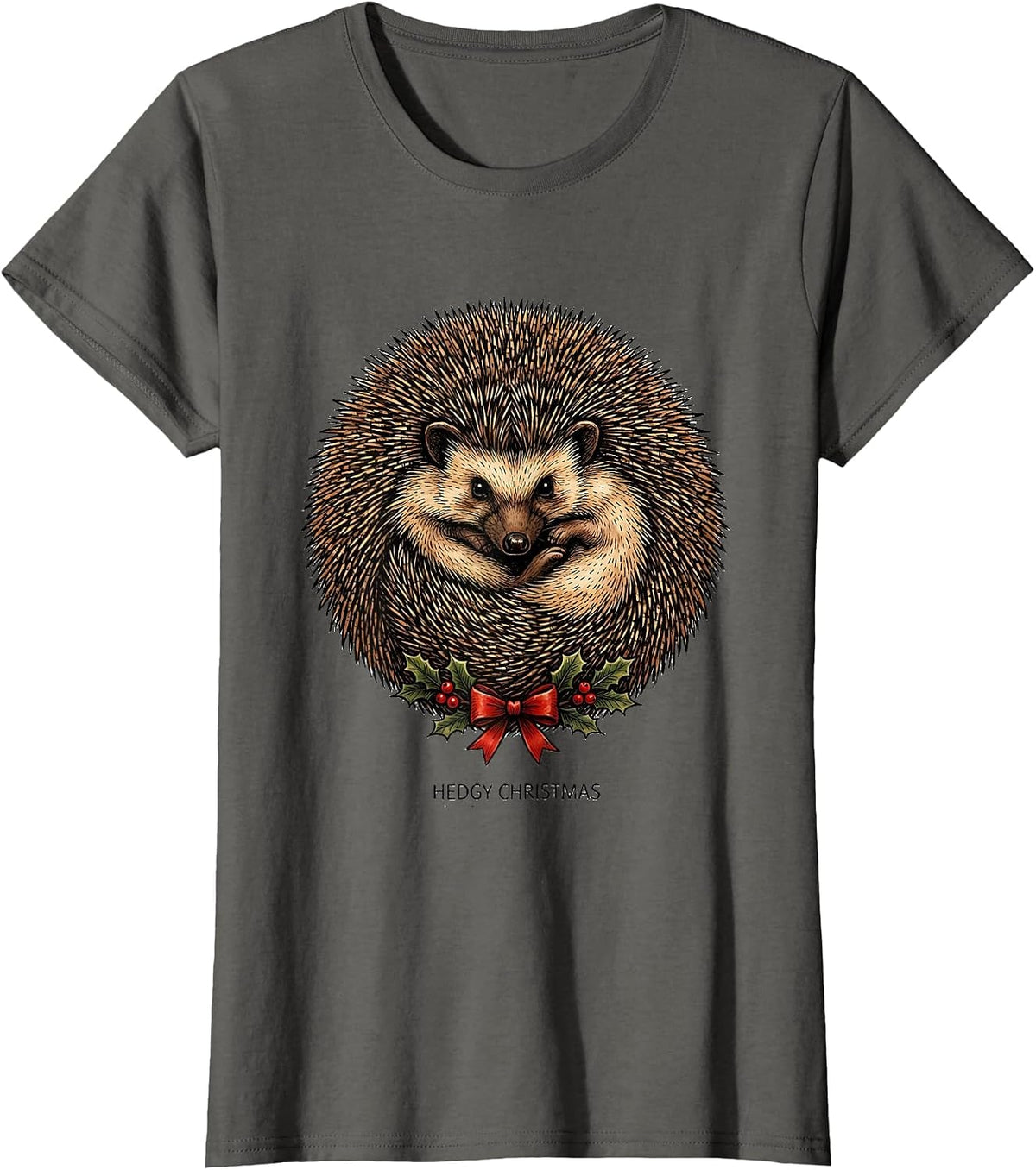 Women's Hedgy Christmas Cute Hedgehog Lover Whimsical Humor T-Shirt - Asphalt Grey