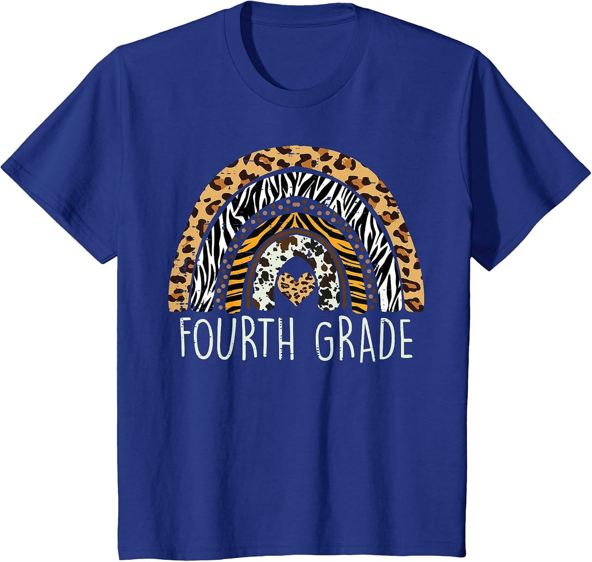 Animal Pattern Rainbow 4th Fourth Grade First Day of School T-Shirt - Royal Blue