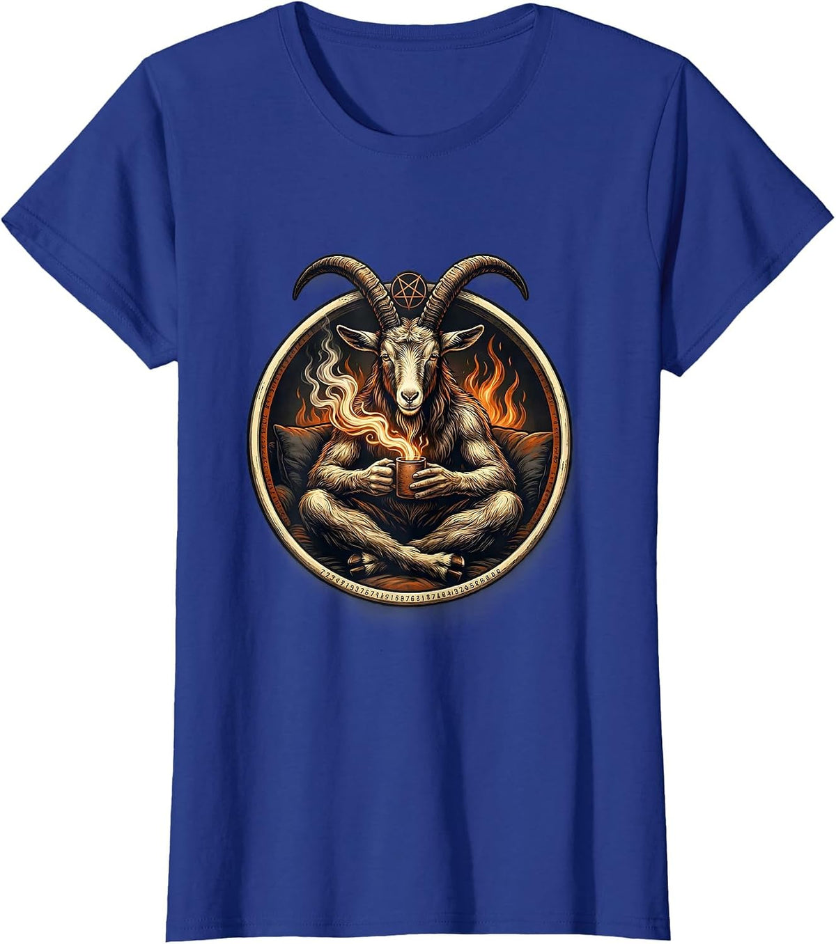 Women's Seated Baphomet Badge Occult Satanic Goat Head T-Shirt - Royal Blue