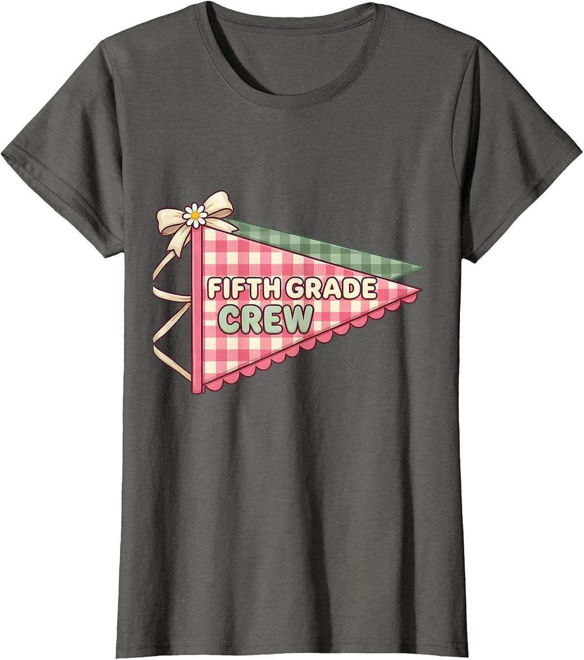 Women's Fifth Grade Crew Cute Preppy Back To School Girl Teacher T-Shirt - Asphalt Grey