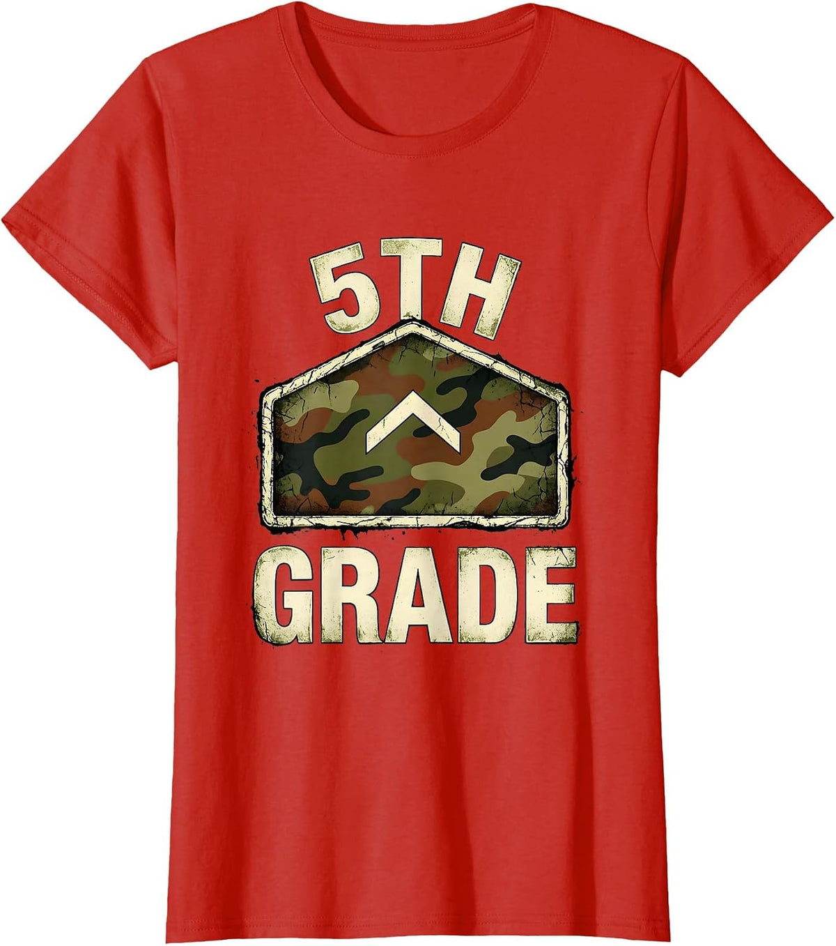 Women's 5th Grade Distressed Camo Back To School Boys Teacher T-Shirt - Red