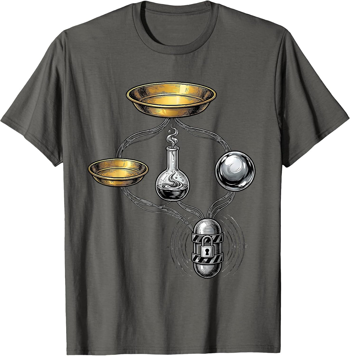 Laboratory Decision Tree Line Art Science Teacher Humor T-Shirt - Asphalt Grey