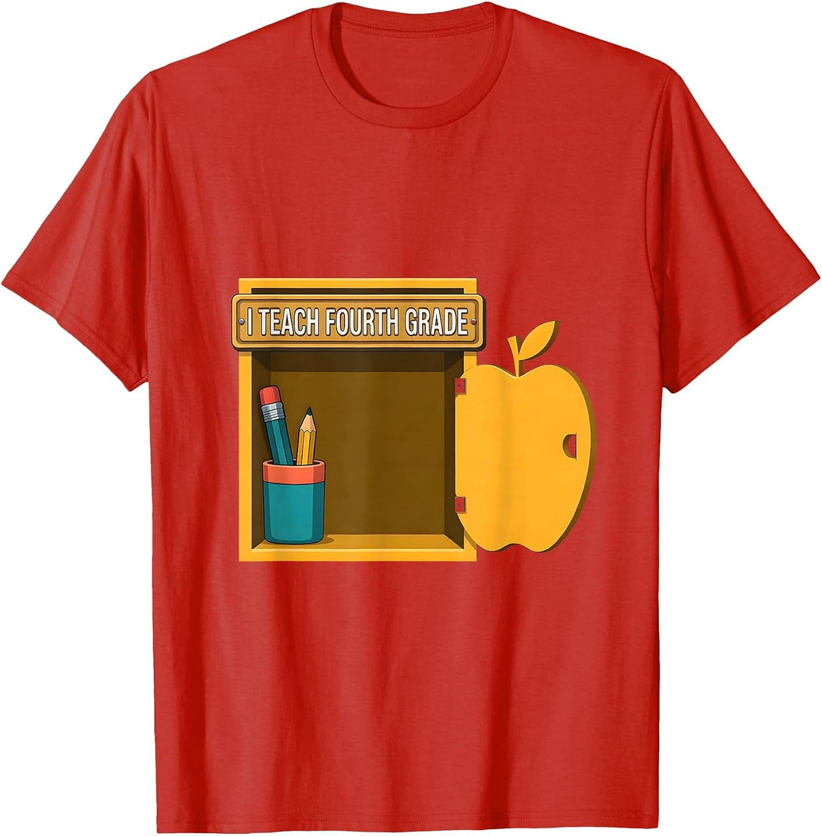 Men's I Teach Fourth Grade Flat Vector Teacher Appreciation Back T-Shirt - Red