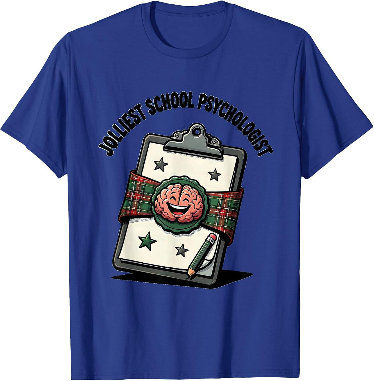 Jolliest School Psychologist Funny Teacher Christmas Cartoon T-Shirt - Royal Blue