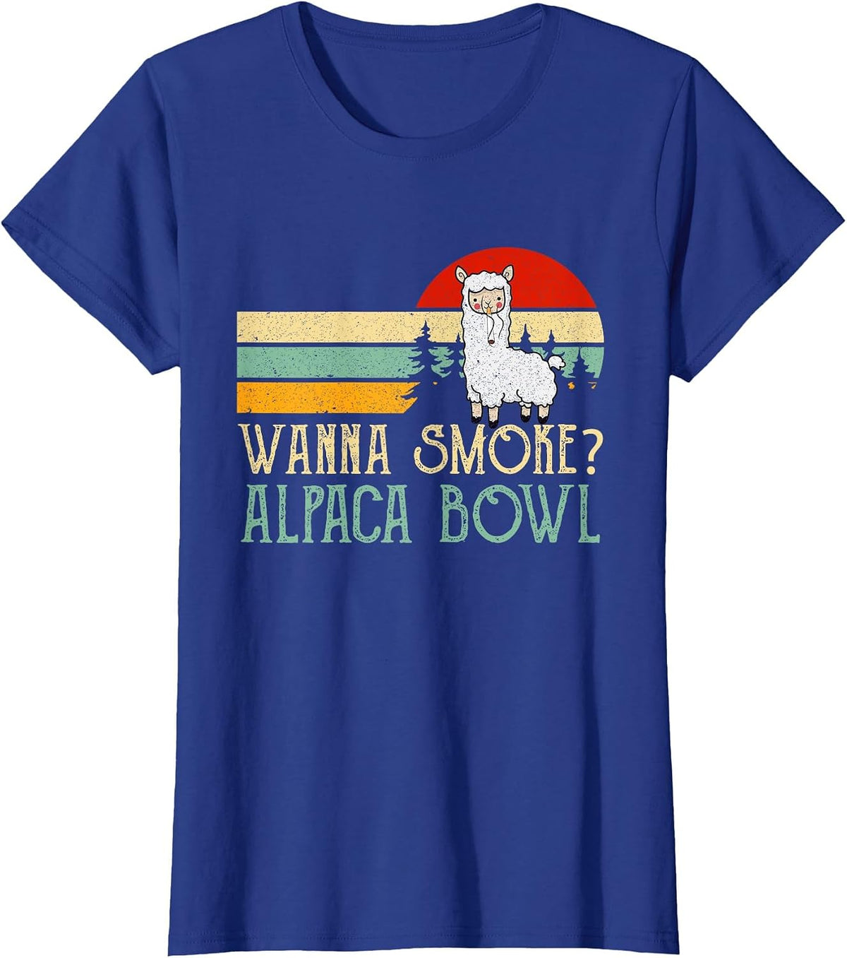 Wanna Smoke Alpaca Bowl Funny Llama Smoking Cannabis Weed T-Shirt - Royal Blue