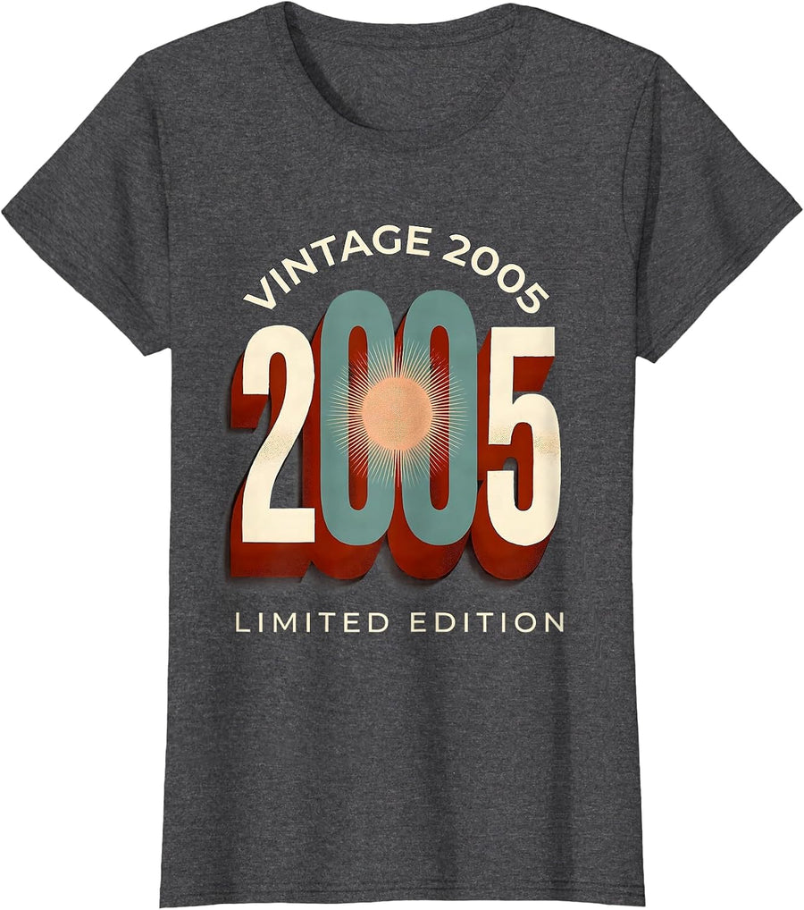 Women's Vintage 2005 Limited Edition 20th Birthday 20 Year Old Gifts T-Shirt - Dark Heather Grey