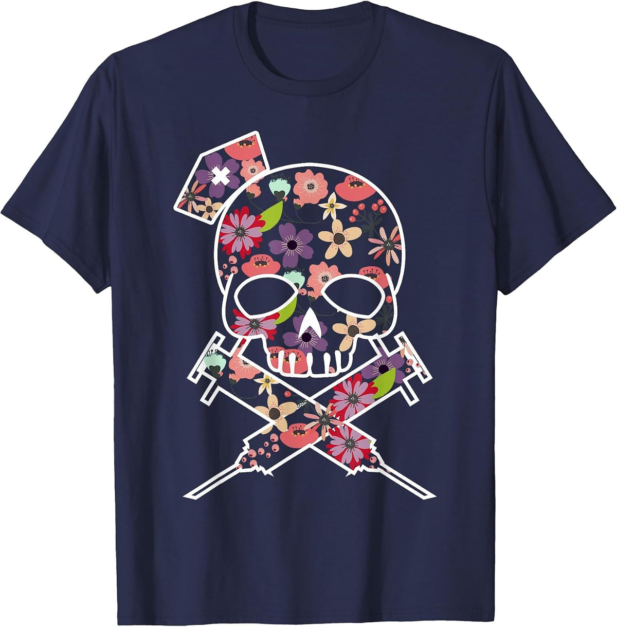 I'll Stab You Nurse Tee, Medical Tee, Skull Tshirt T-Shirt - Navy Blue