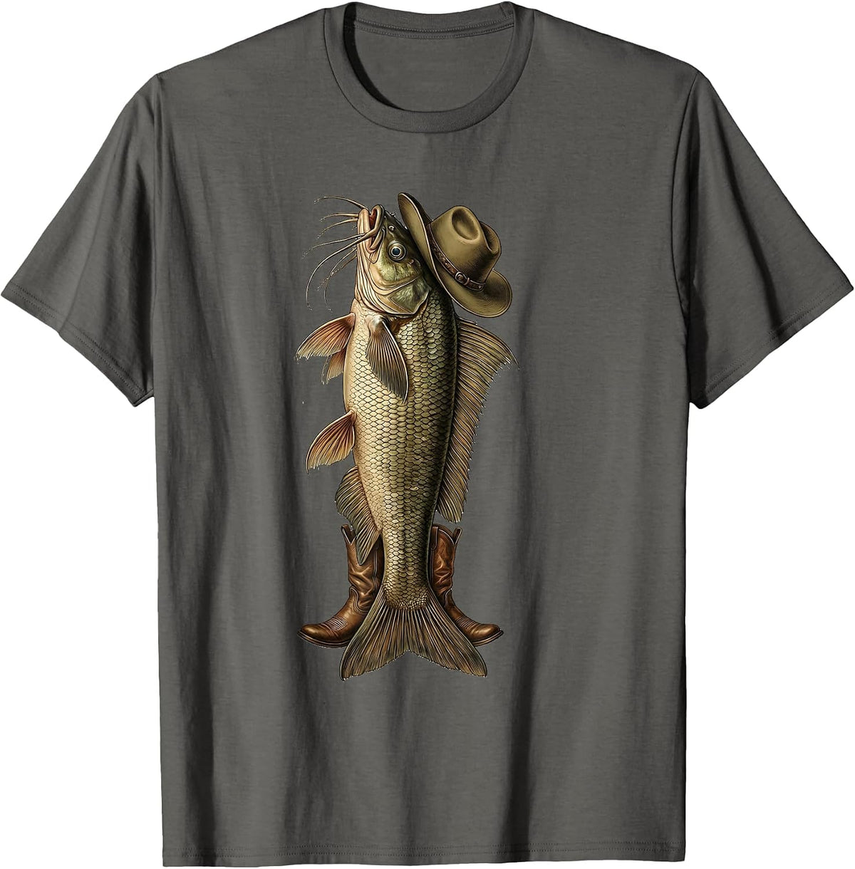Catfish Cowboy Western Hat and Boots Graphic T-Shirt - Asphalt Grey