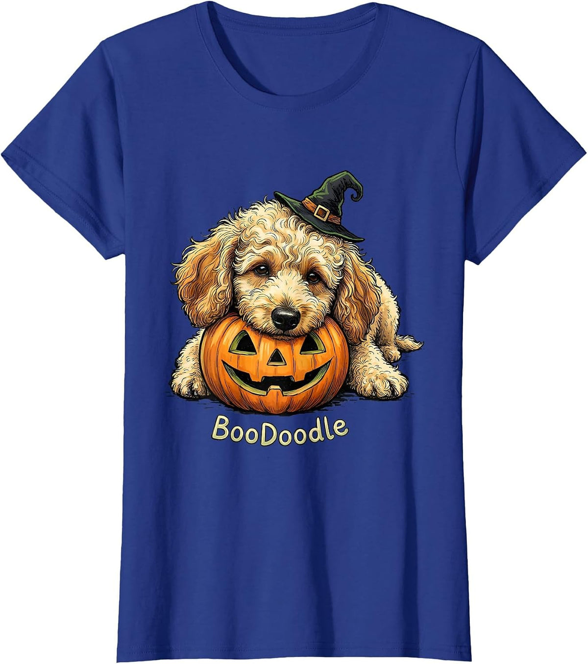 Women's BooDoodle Funny Goldendoodle Dog Halloween Costume Party T-Shirt - Royal Blue