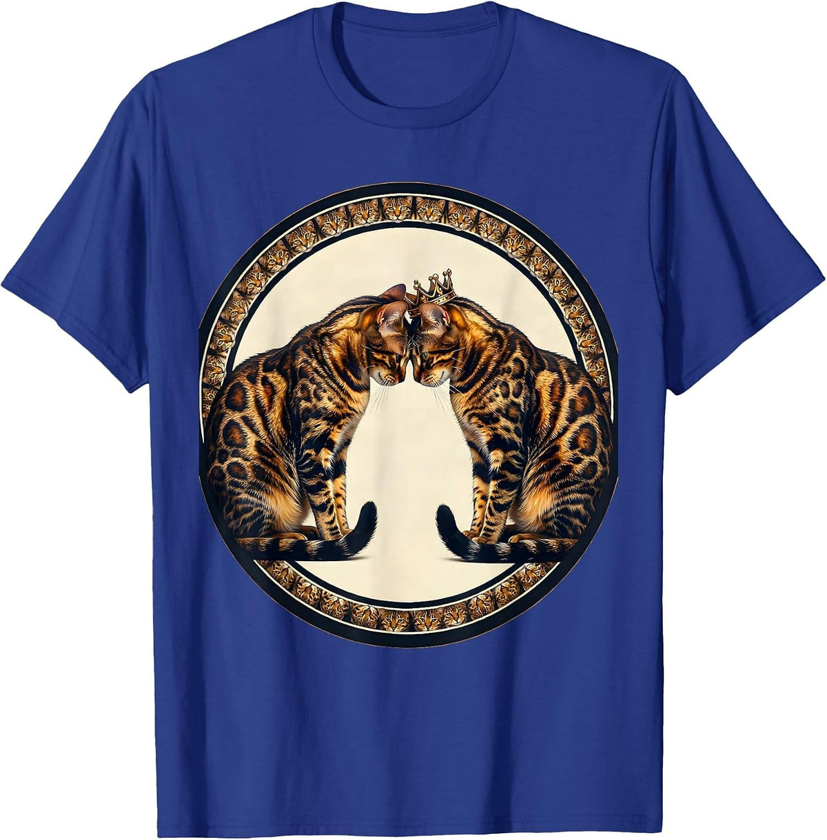 Men's Bengal Cat Lover Grooming Duo Illustration T-Shirt - Royal Blue