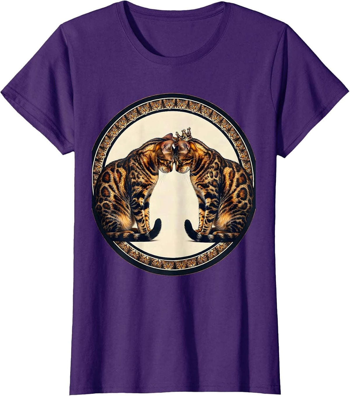 Women's Bengal Cat Lover Grooming Duo Illustration T-Shirt - Purple