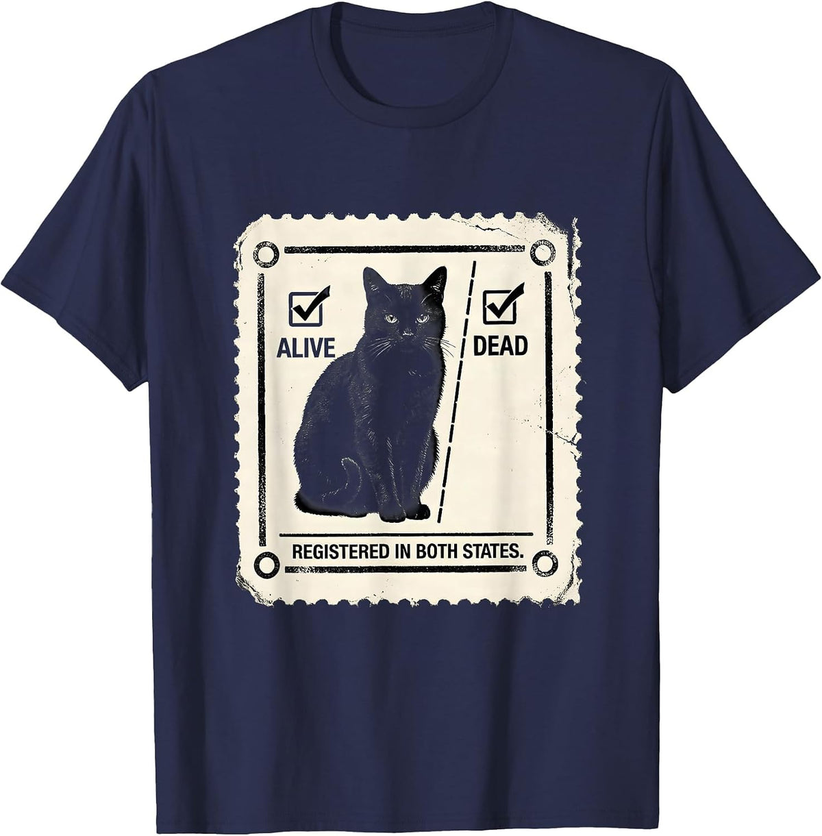 Registered In Both States Rubber Stamp Physics Nerd Humor T-Shirt - Navy Blue