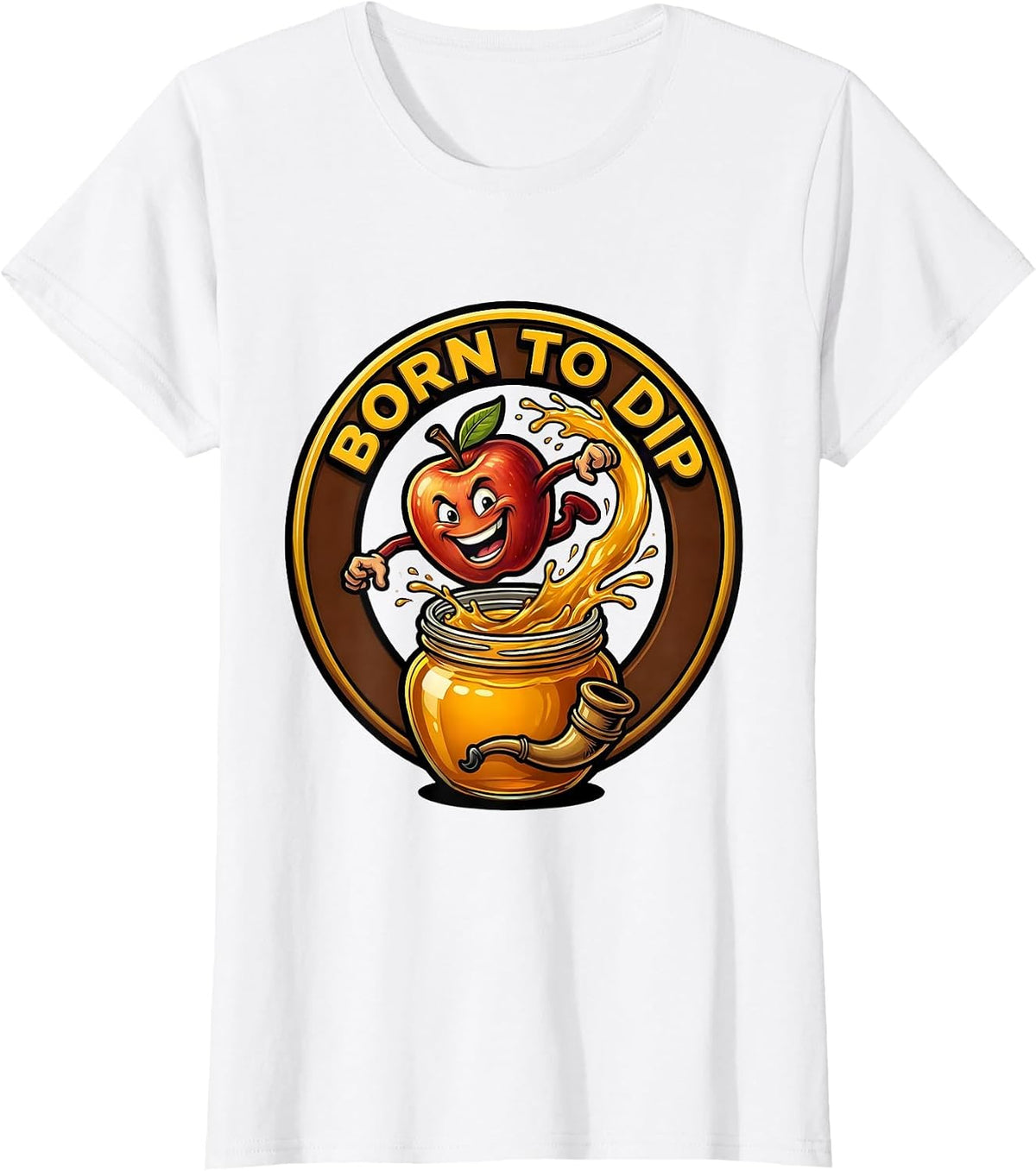 Women's Born To Dip Funny Rosh Hashanah Jewish New Year Apple Honey T-Shirt - White