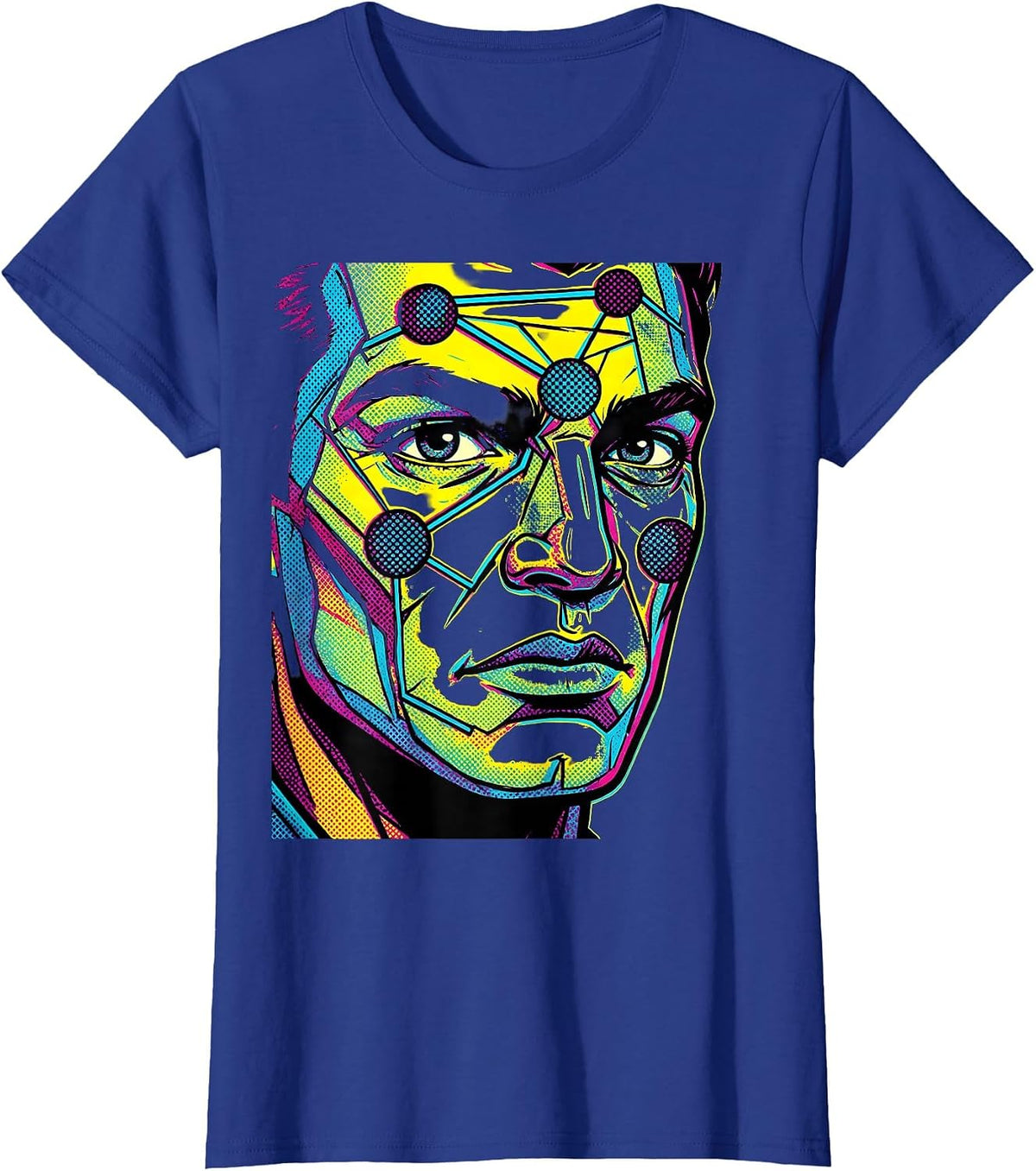 Women's Celestial Face Constellation Art Design T-Shirt - Royal Blue