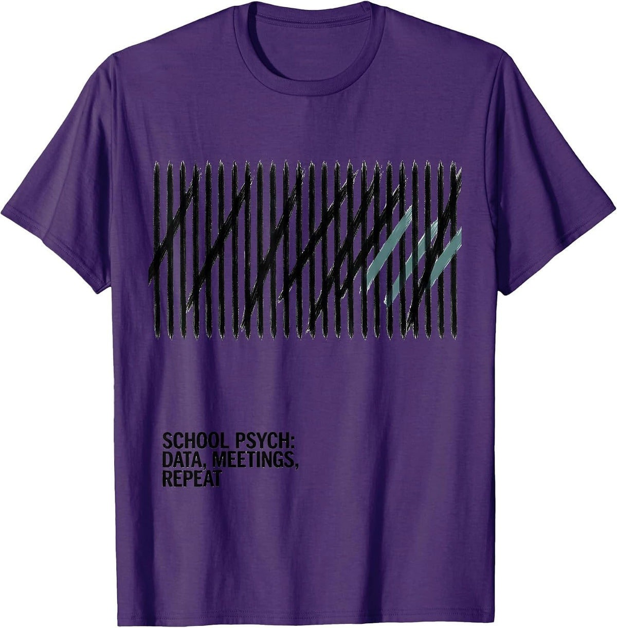 Men's School Psych: Data, Meetings, Repeat Funny School Counselor T-Shirt - Purple
