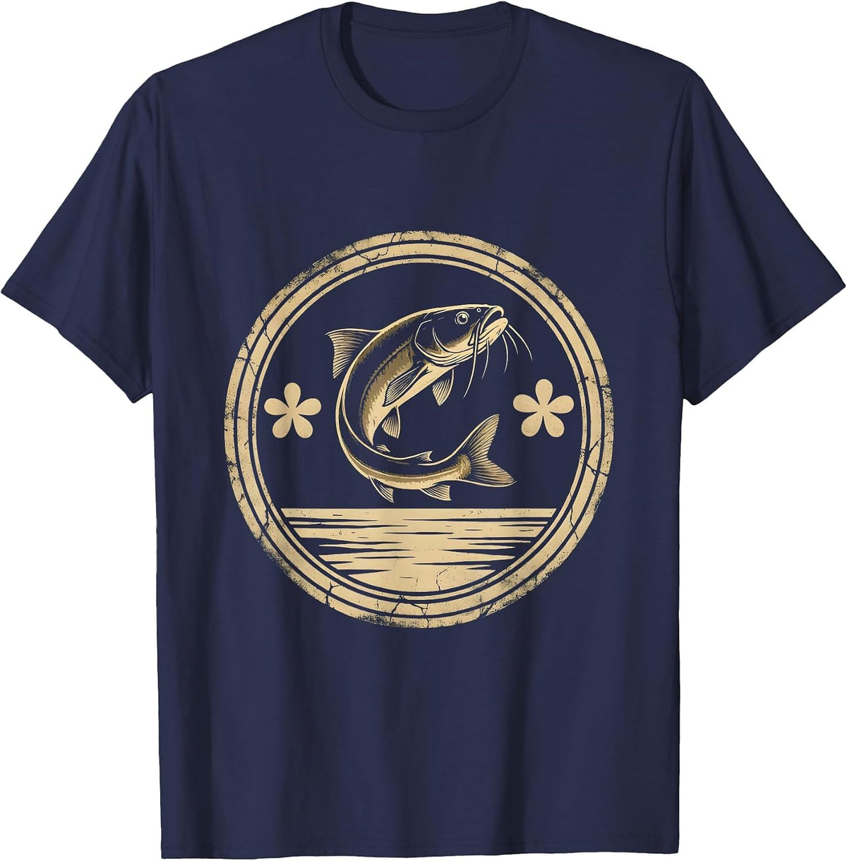 Men's Texas Catfish Leaping at Dusk Illustration T-Shirt - Navy Blue