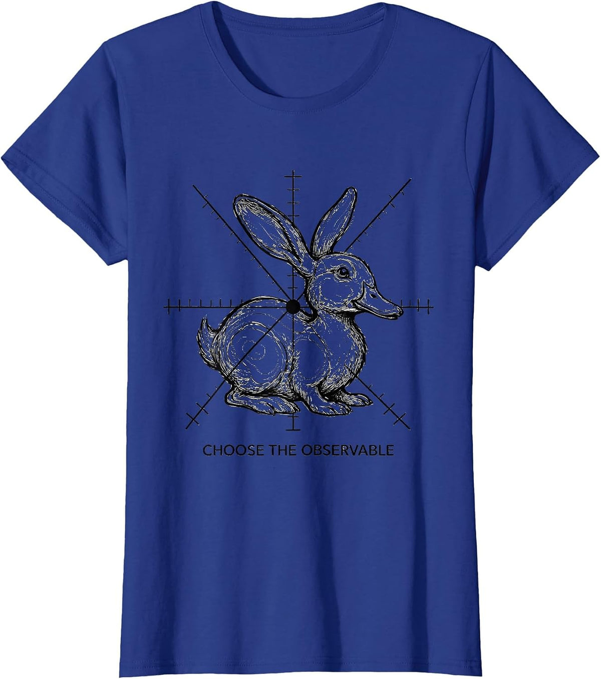 Women's Choose The Observable Physics Math Duck Rabbit Nerd Humor T-Shirt - Royal Blue