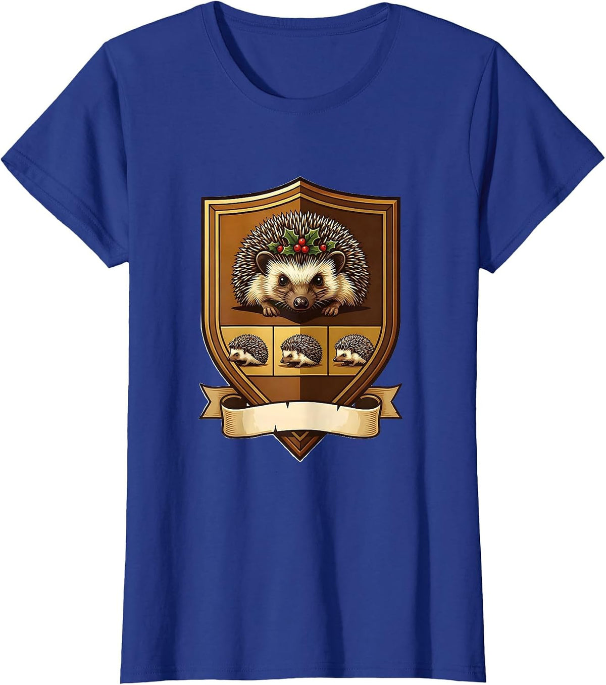 Women's Hedgehog Crest Emblem Cute Hedgehog Lover Christmas T-Shirt - Royal Blue