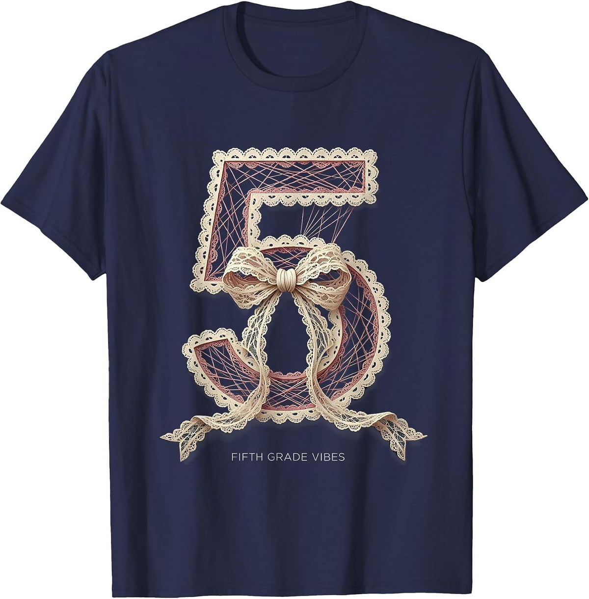Fifth Grade Vibes Coquette Bow Back to School Fifth Grade T-Shirt - Navy Blue