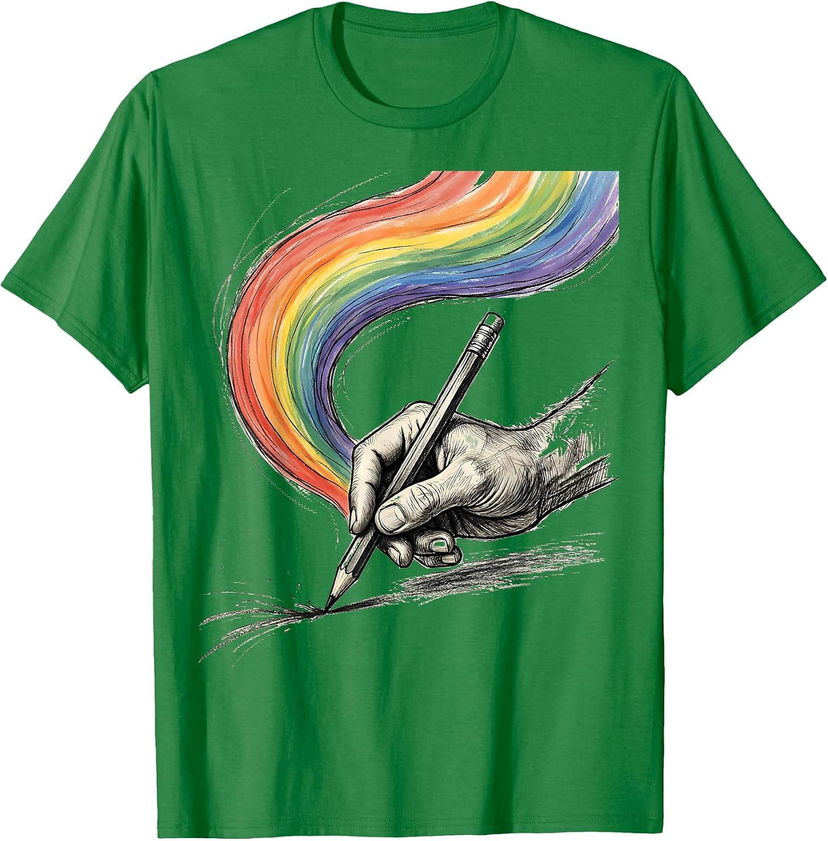 Men's Dyslexia Awareness Rainbow Pencil Trail Graphic T-Shirt - Kelly Green