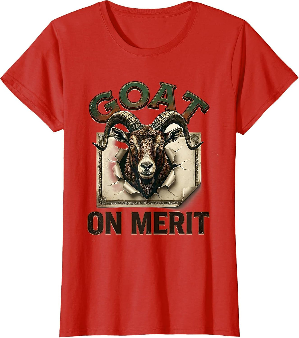 Women's GOAT On Merit Vintage Funny Goat Lover Farm Animal Humor T-Shirt - Red