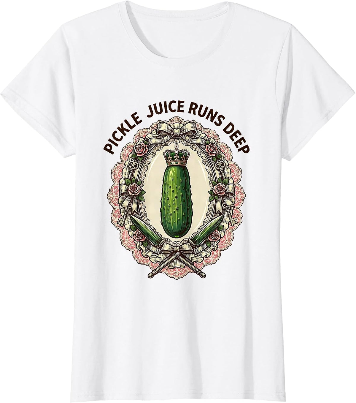 Women's Pickle Juice Runs Deep Funny Pickle Design T-Shirt - White