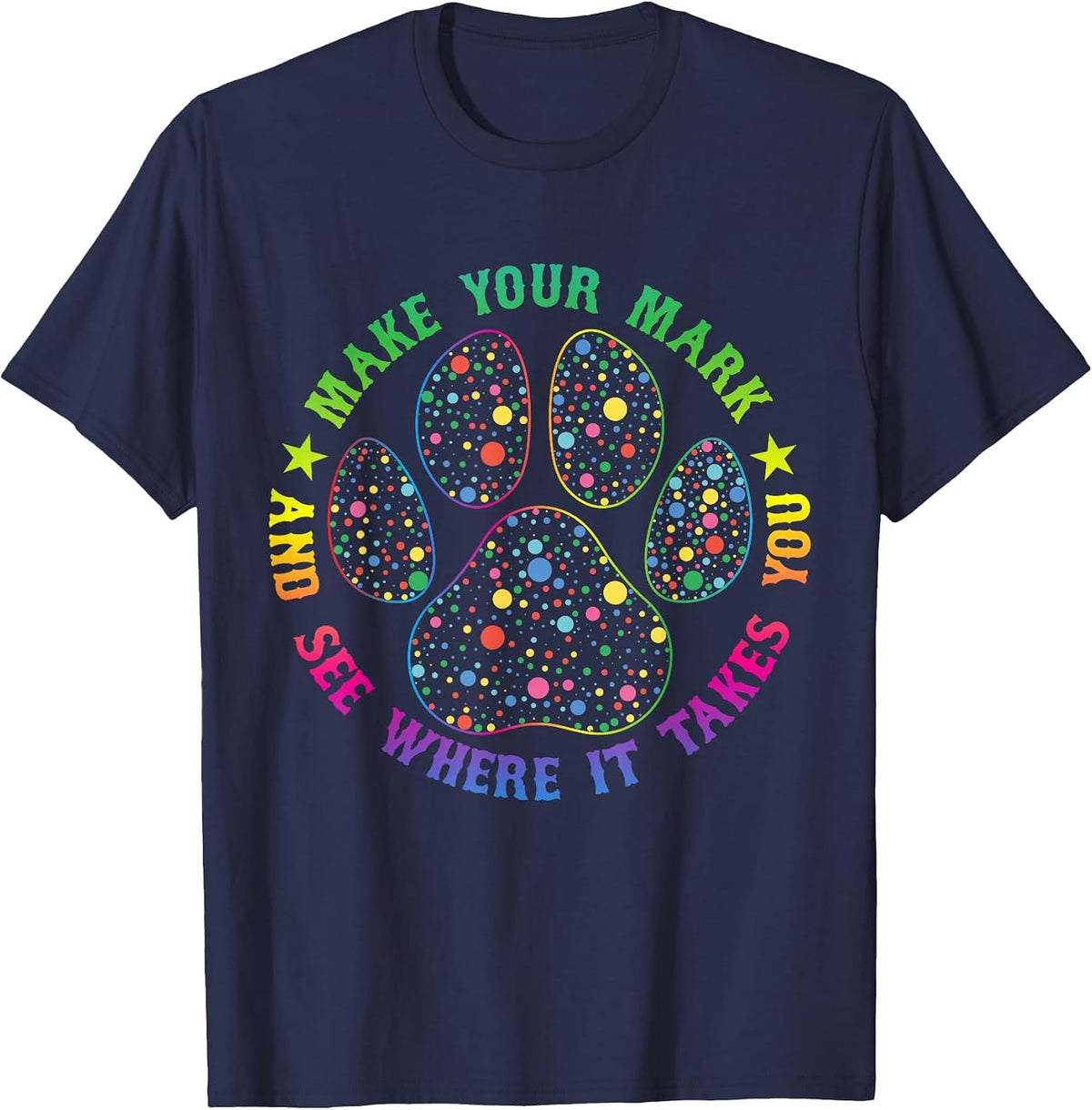 Dog Paw Polka International Dot Day 2023 for Men Women Kids T-Shirt - Navy Blue