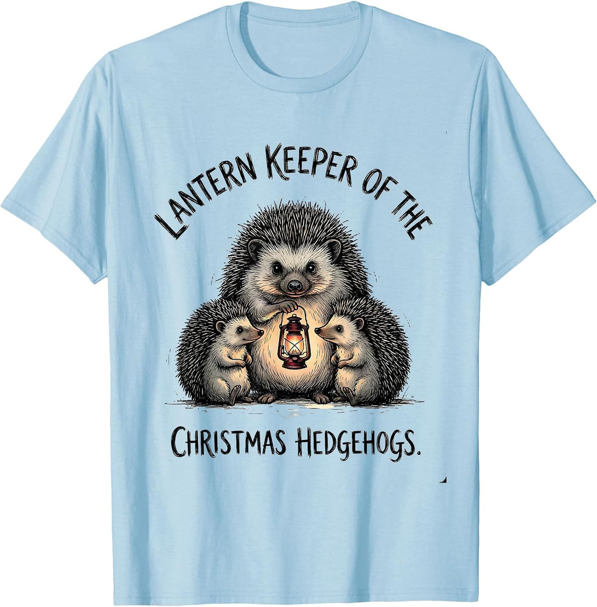 Men's Lantern Keeper Of The Christmas Hedgehogs Cute T-Shirt - Baby Blue