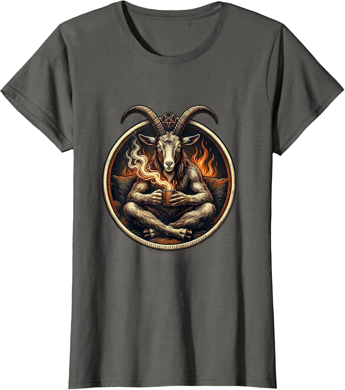 Women's Seated Baphomet Badge Occult Satanic Goat Head T-Shirt - Asphalt Grey