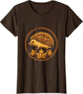 Women's Hedgehog in Autumn Leaves Fall Illustration T-Shirt - Brown