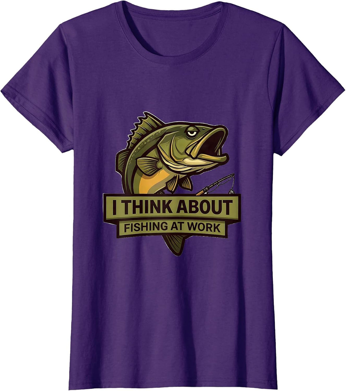 Women's I Think About Fishing At Work Funny Bass Fisherman Dad Gift T-Shirt - Purple