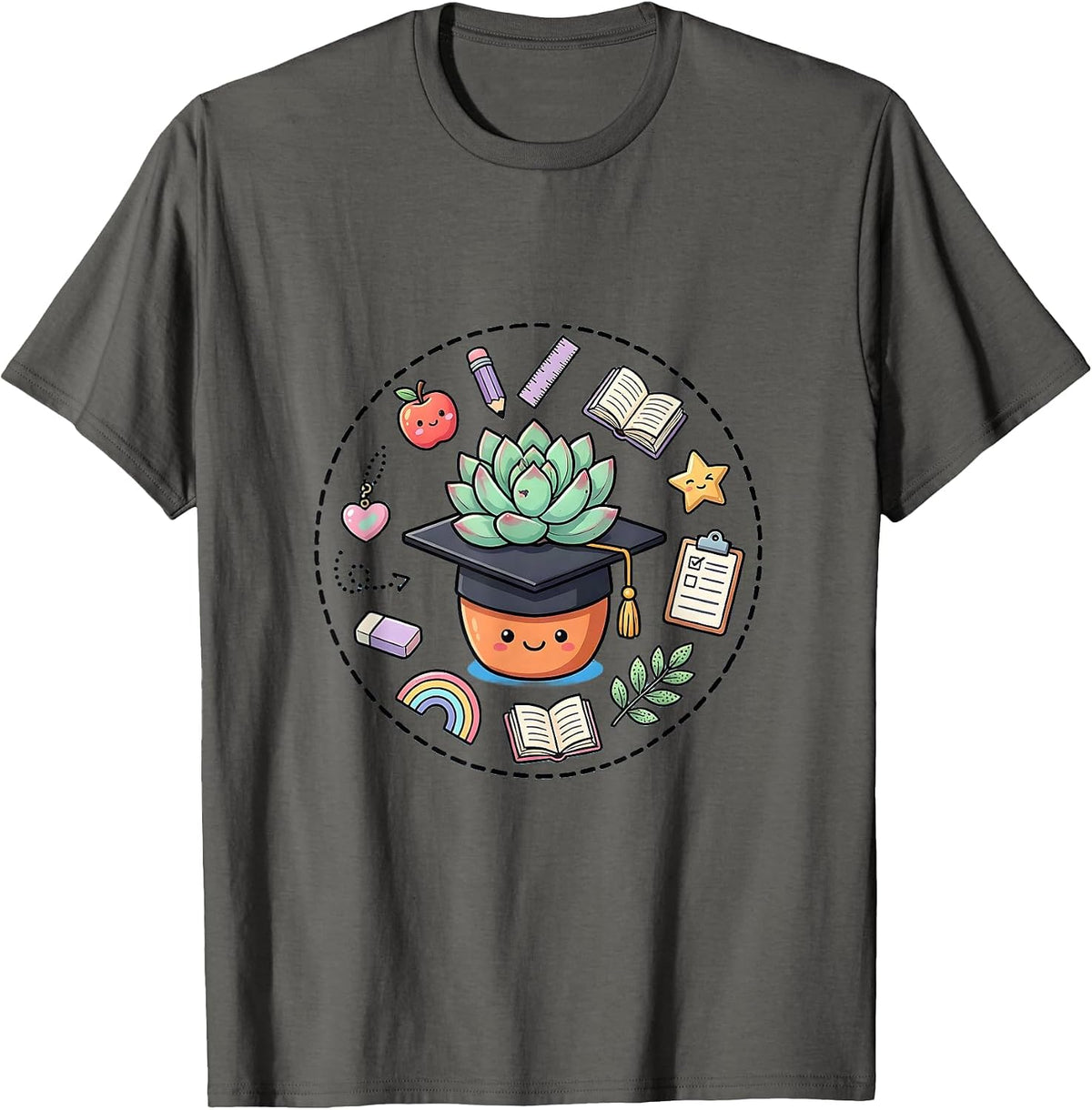 Men's Elementary Teacher Graduation Potted Plant Design T-Shirt - Asphalt Grey