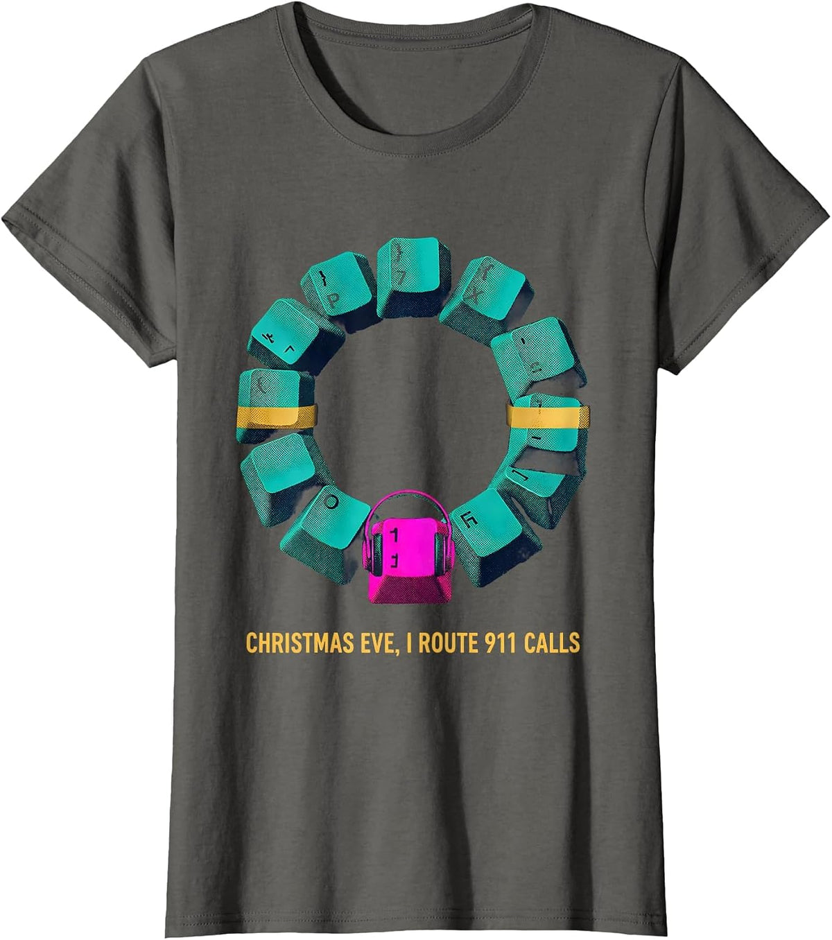Women's Christmas Eve, I Route 911 Calls Funny 911 Dispatcher T-Shirt - Asphalt Grey