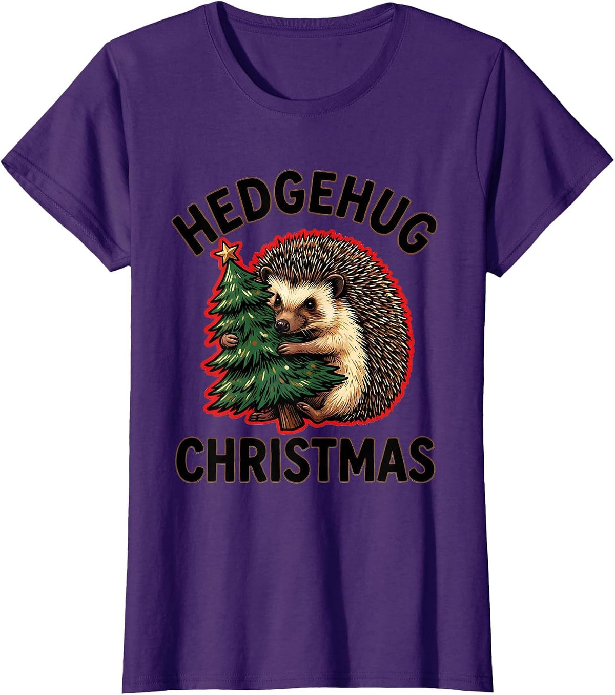 Women's Hedgehug Christmas Cute Hedgehog Lover Funny Family Holiday T-Shirt - Purple