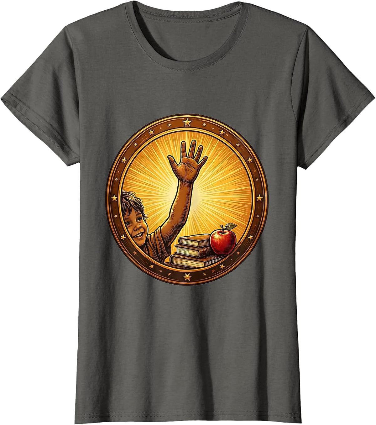 Women's 4th Grade Teacher Raised Hand Classroom Art T-Shirt - Asphalt Grey