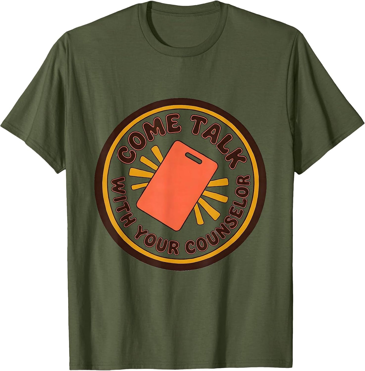 Men's Come Talk With Your Counselor Groovy Retro School Counselor T-Shirt - Olive Green