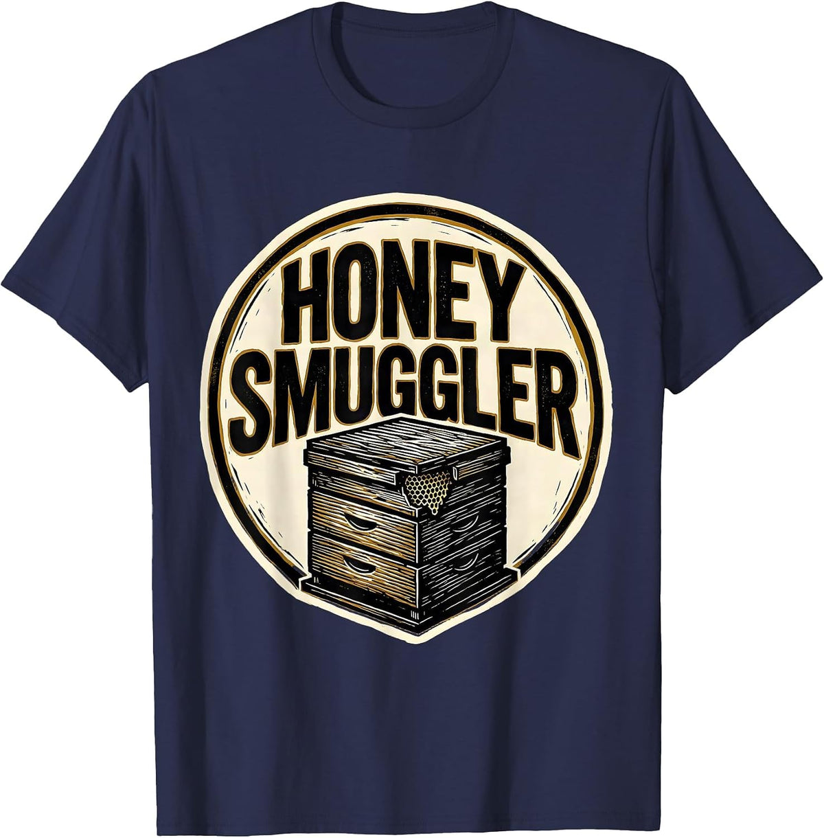 Men's Honey Smuggler Linocut Beekeeper Humor Vintage Craft Pride T-Shirt - Navy Blue