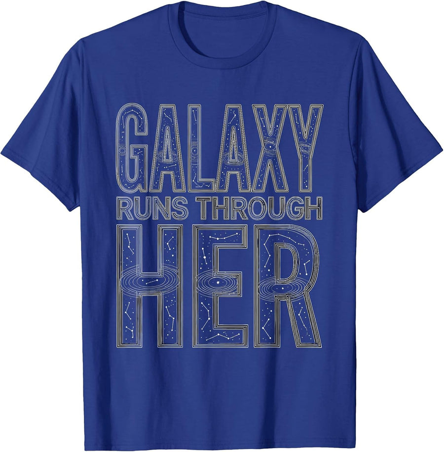Galaxy Runs Through Her Cosmic Space Design T-Shirt - Royal Blue