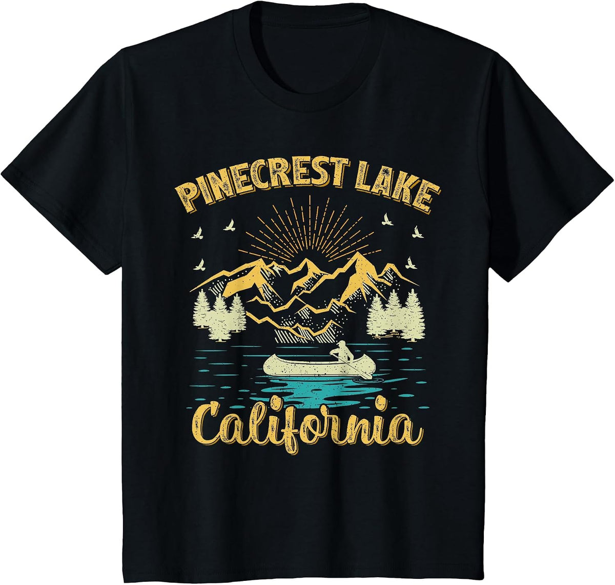 Summer Vacation Retro Mountain California Pinecrest Lake T-Shirt - Black