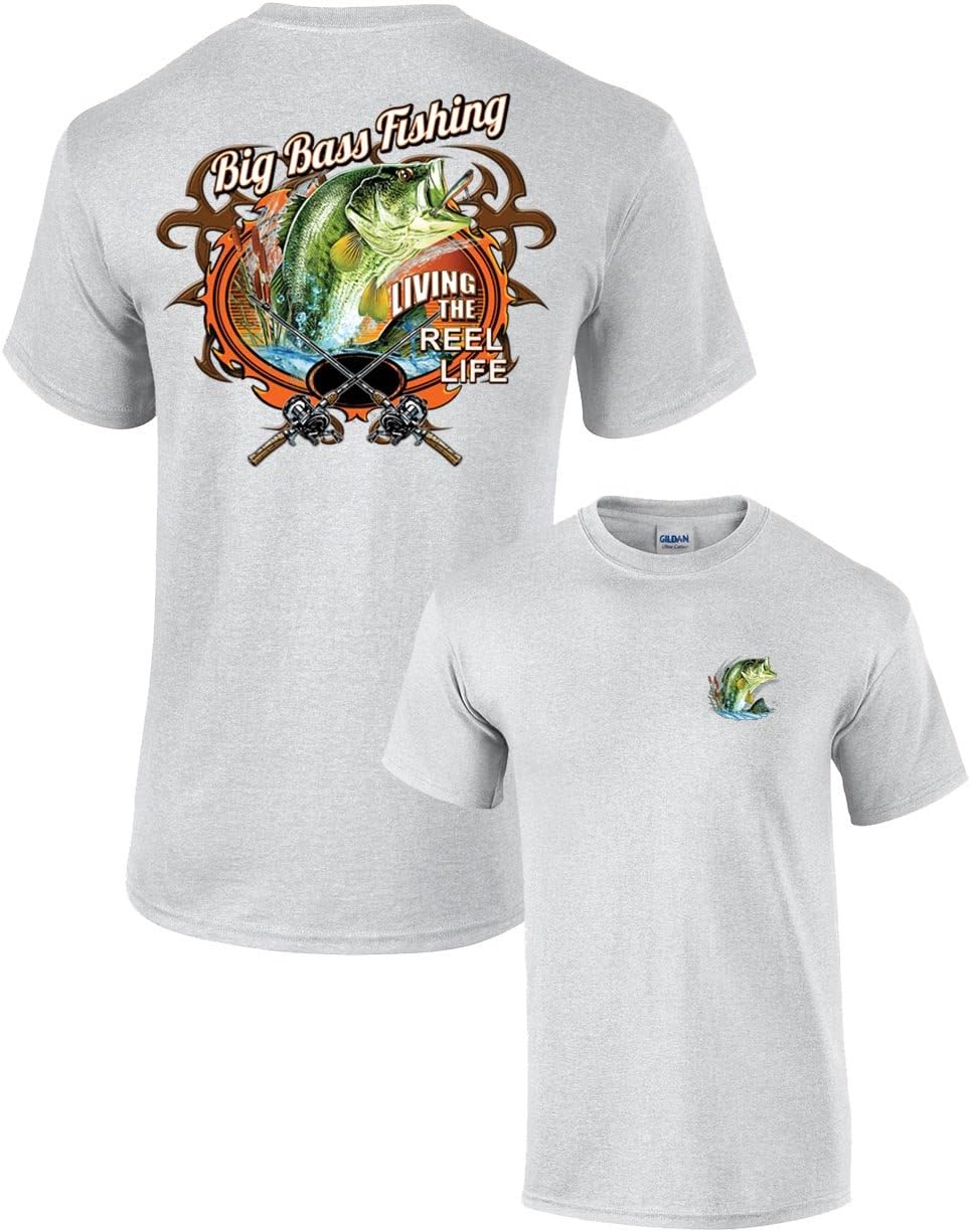 Trenz Shirt Company Big Bass Fishing T-Shirt Fisherman Outdoors Fish Boating Sporting Sport - Light Grey - Small - As