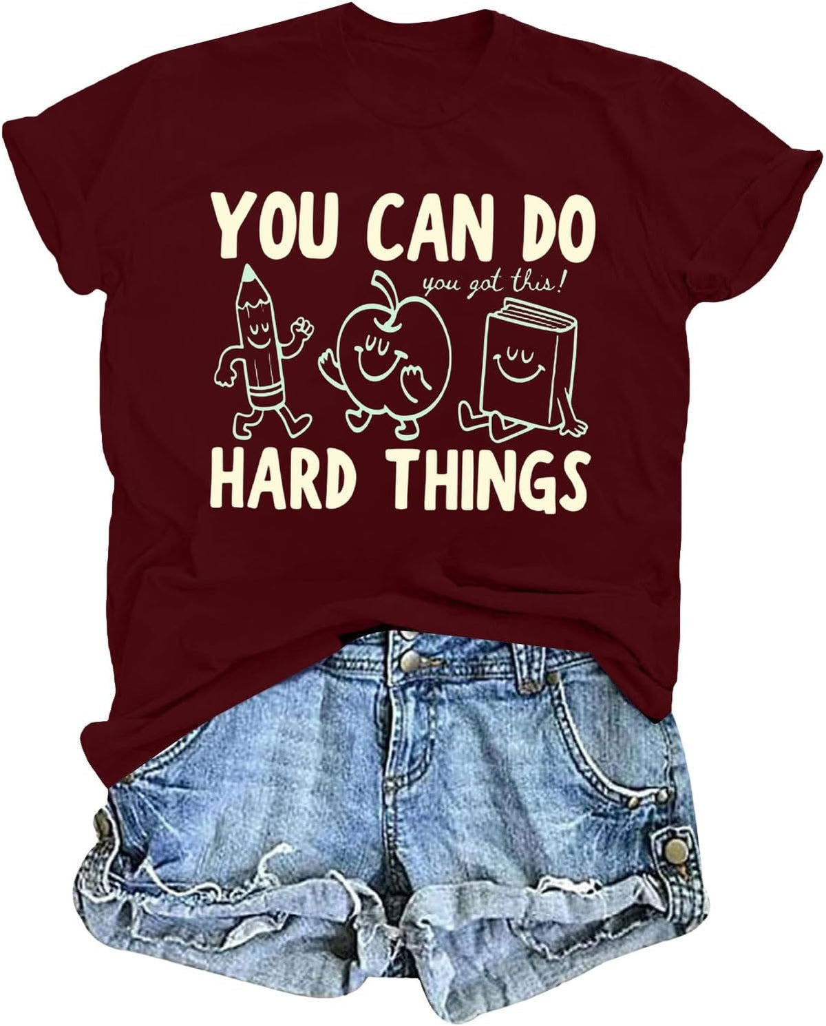 You Can Do Hard Things Shirt Teacher Tshirts Inspirational Tees for Women - Wine