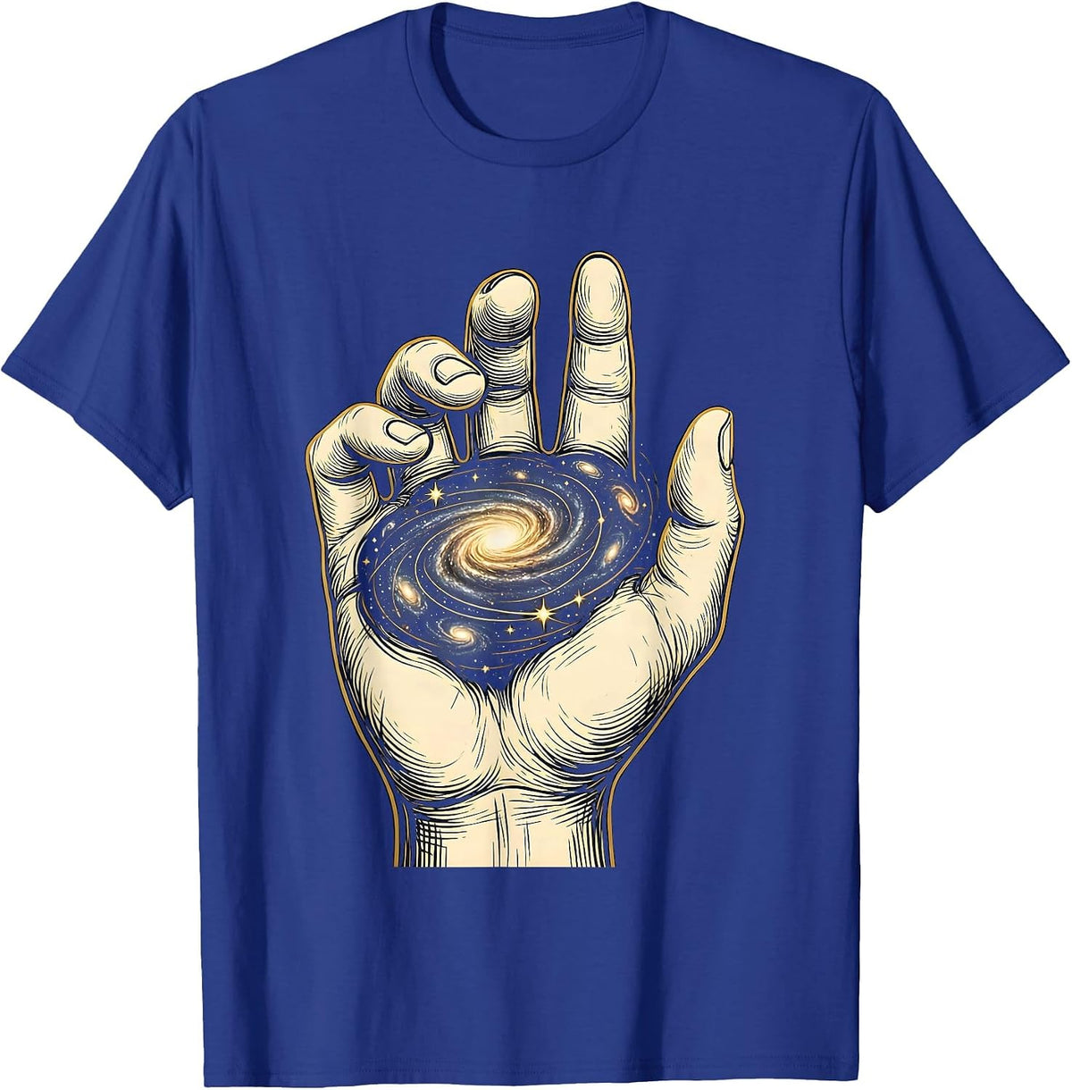 Men's Cosmos in Hand Universe Swirling Galaxy Design T-Shirt - Royal Blue