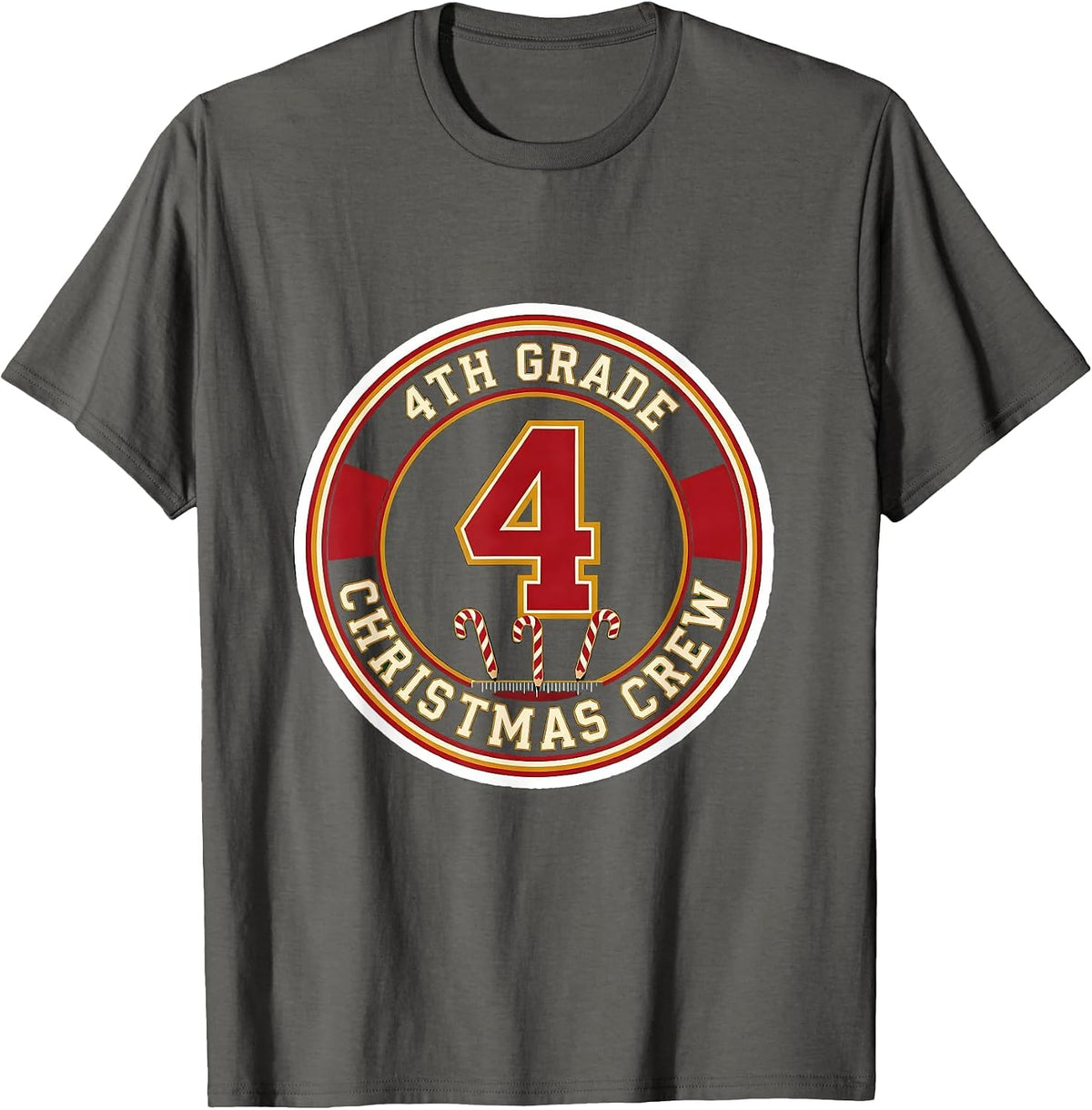 4th Grade Christmas Crew Teacher Holiday Humor T-Shirt - Asphalt Grey
