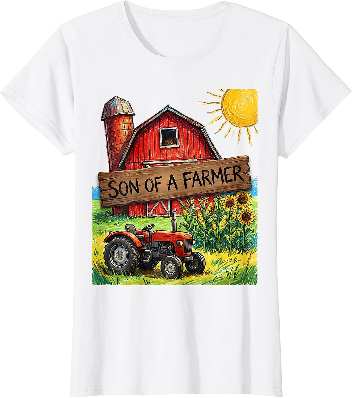 Women's Son of a Farmer Country Pride Graphic Design T-Shirt - White