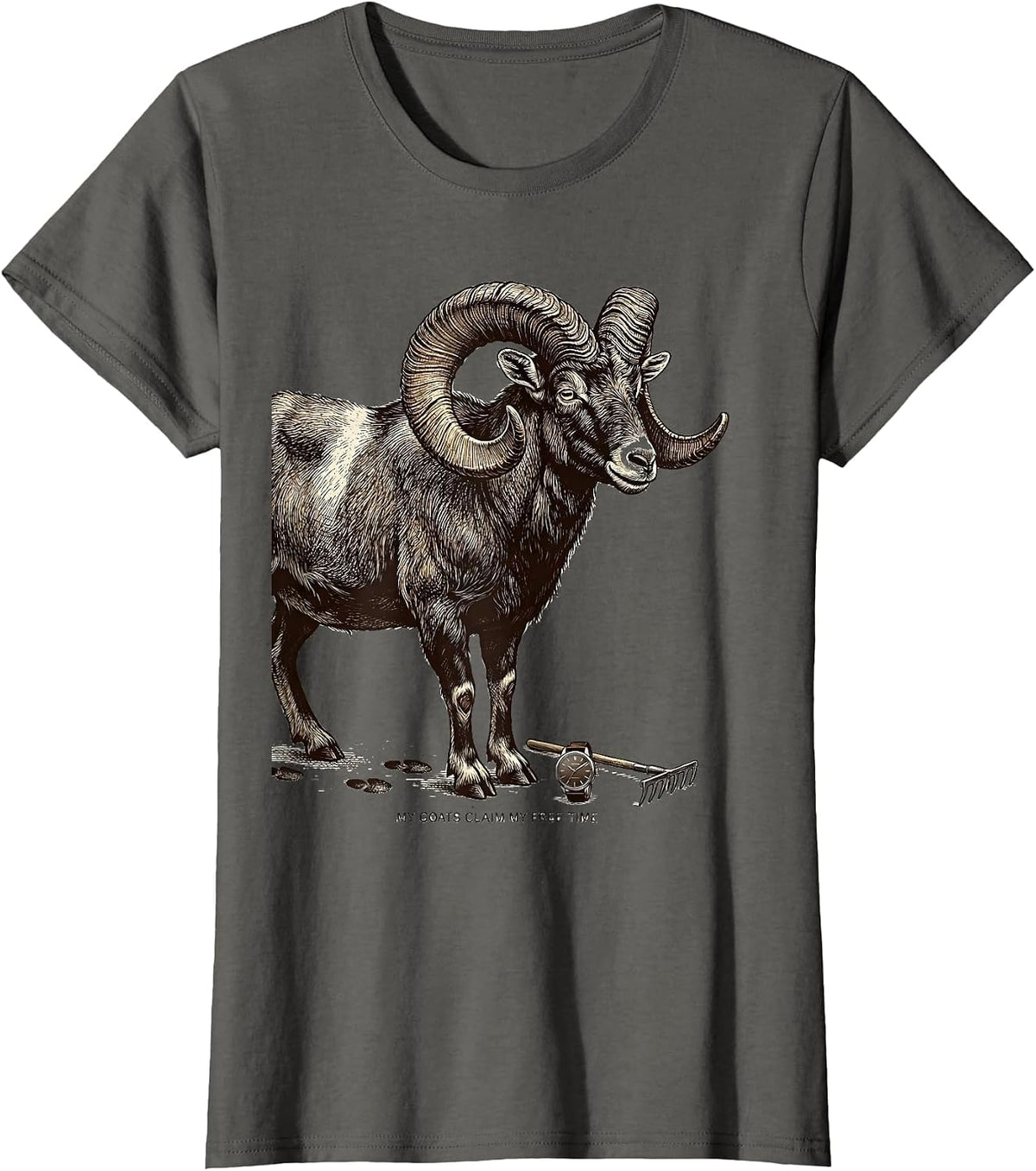 Women's My Goats Claim My Free Time Funny Goat Owner Farm Humor T-Shirt - Asphalt Grey