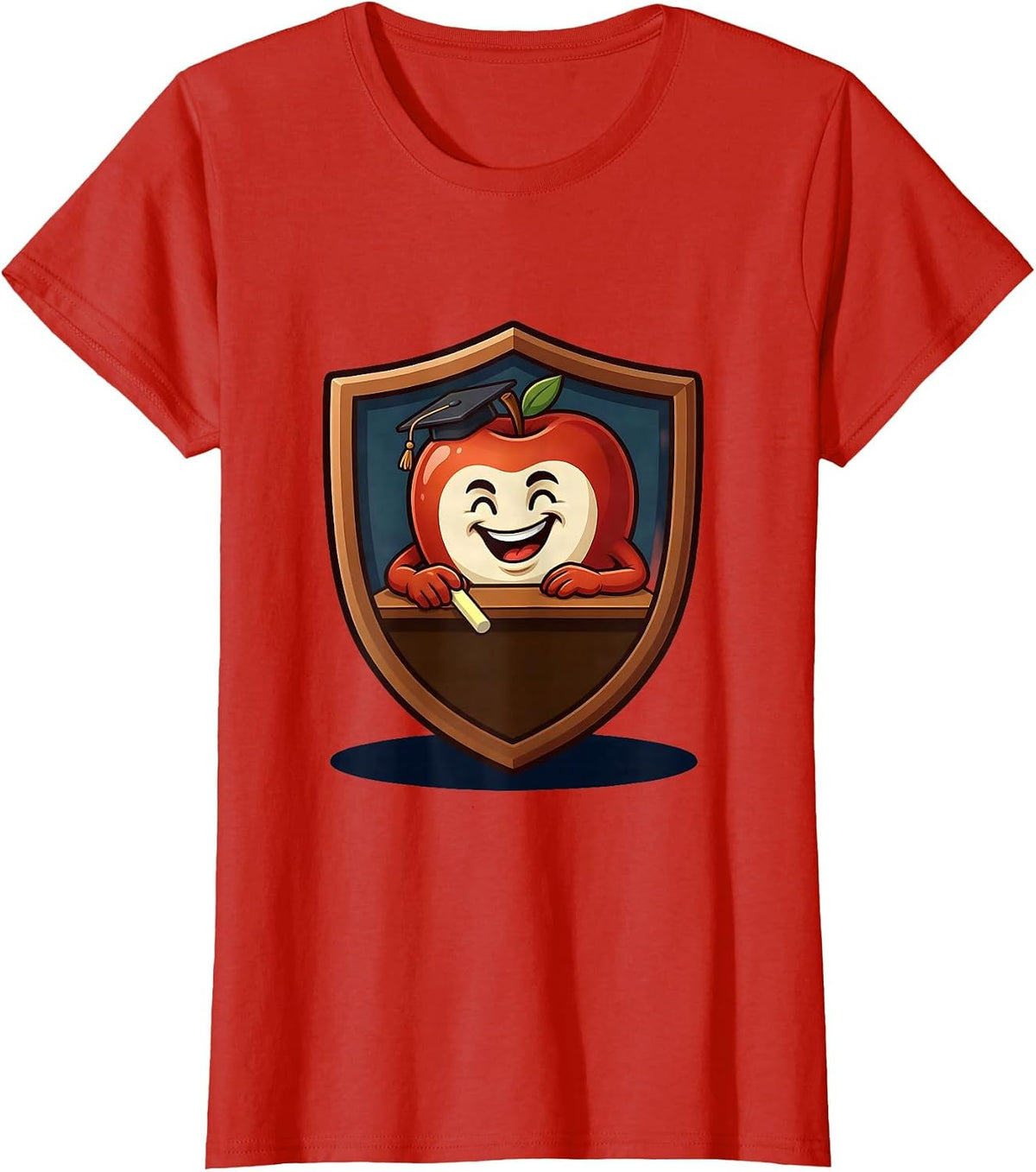 Professor's Desk Apple and Chalk College Graphic T-Shirt - Red