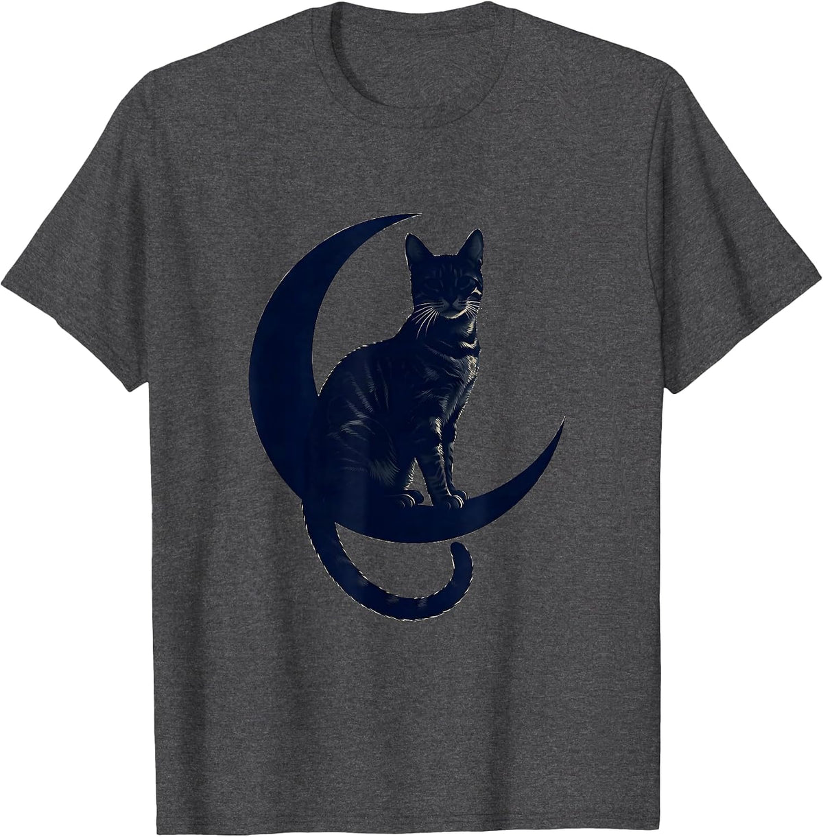 Men's Bengal Cat on Crescent Moon Celestial Design T-Shirt - Dark Heather Grey