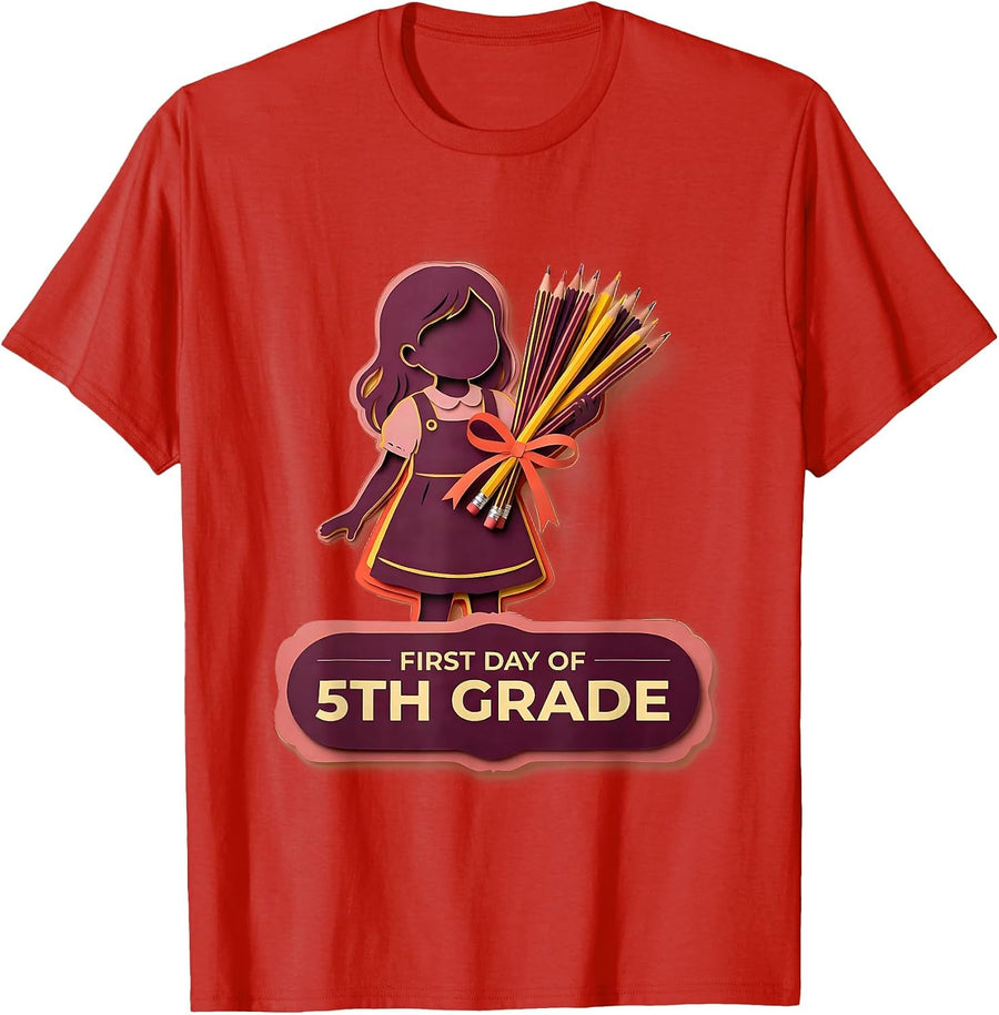 Men's First Day Of 5th Grade Coquette Back To School Girls Kids T-Shirt - Red