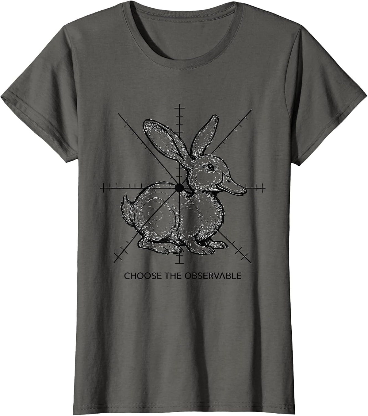 Women's Choose The Observable Physics Math Duck Rabbit Nerd Humor T-Shirt - Asphalt Grey