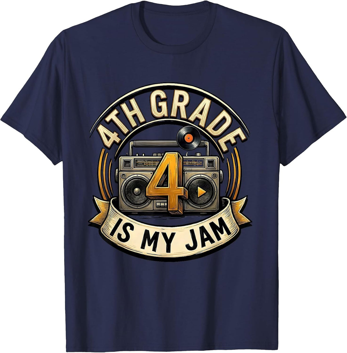 4th Grade Is My Jam Retro Teacher Student Back to School T-Shirt - Navy Blue